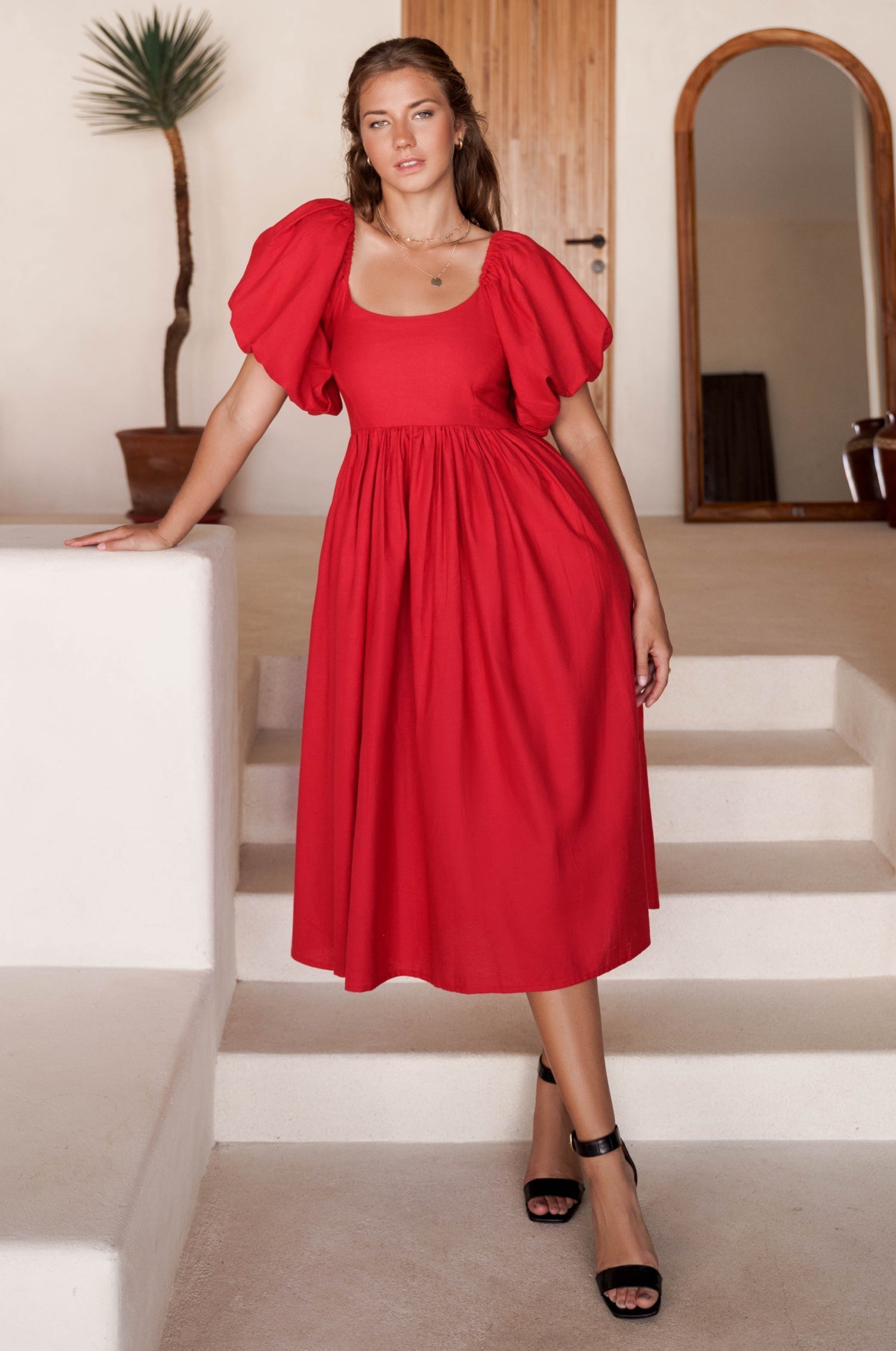 Cherie Puff Sleeve Midi Dress-9