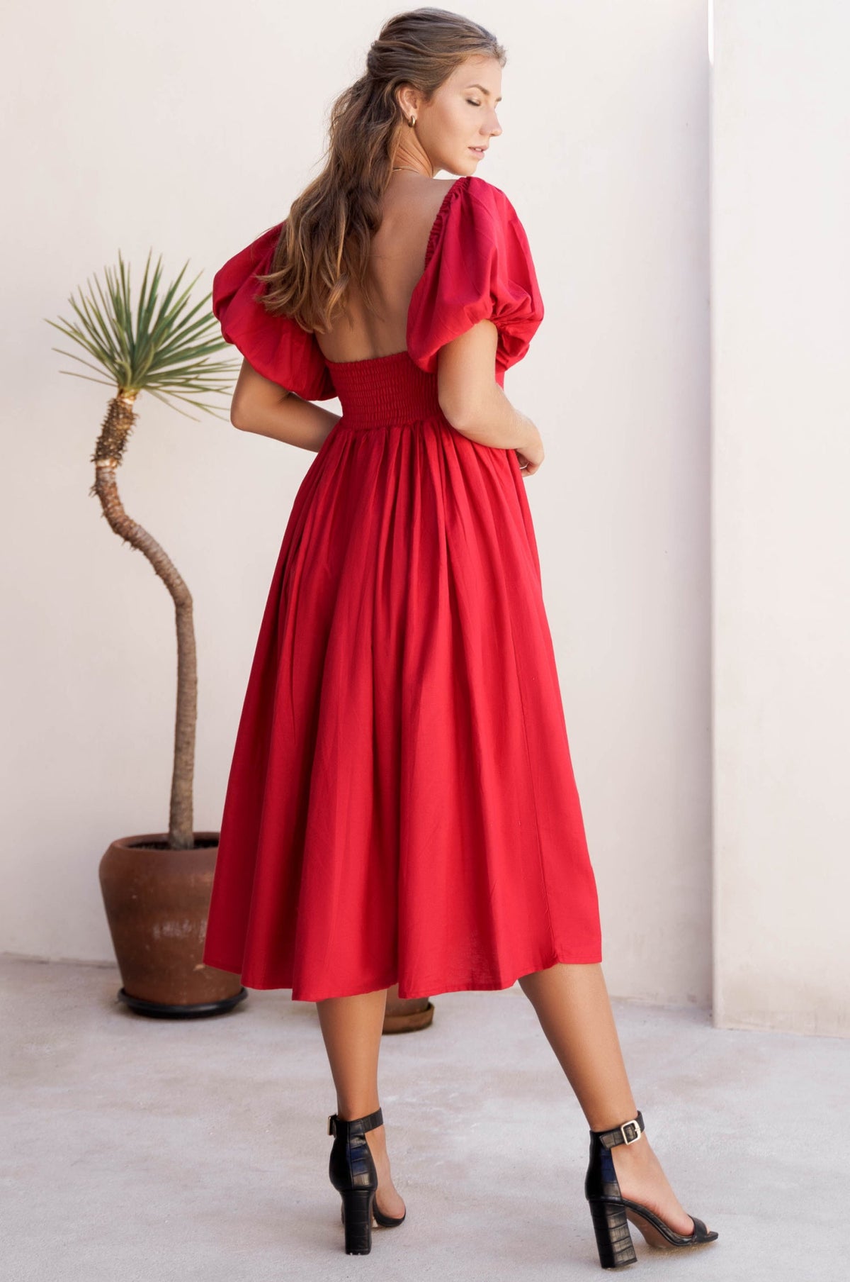 Cherie Puff Sleeve Midi Dress-1