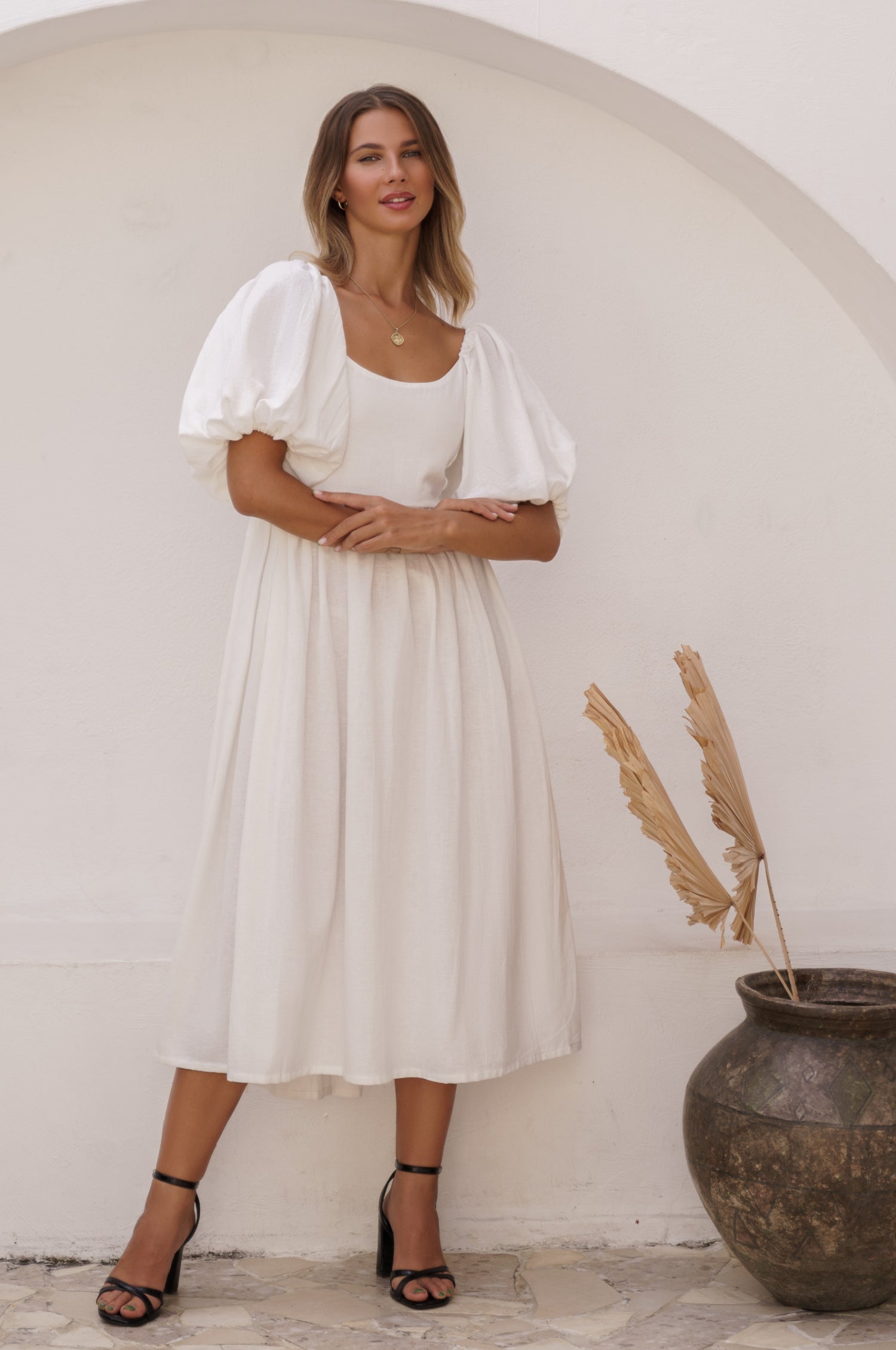 Cherie Puff Sleeve Midi Dress-9