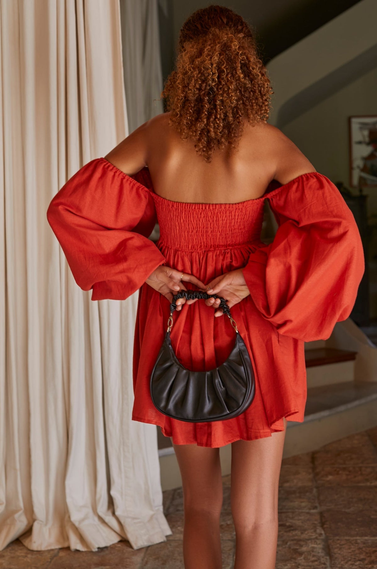 Chloie Empire Waist Linen Mini Dress (Sale)-4