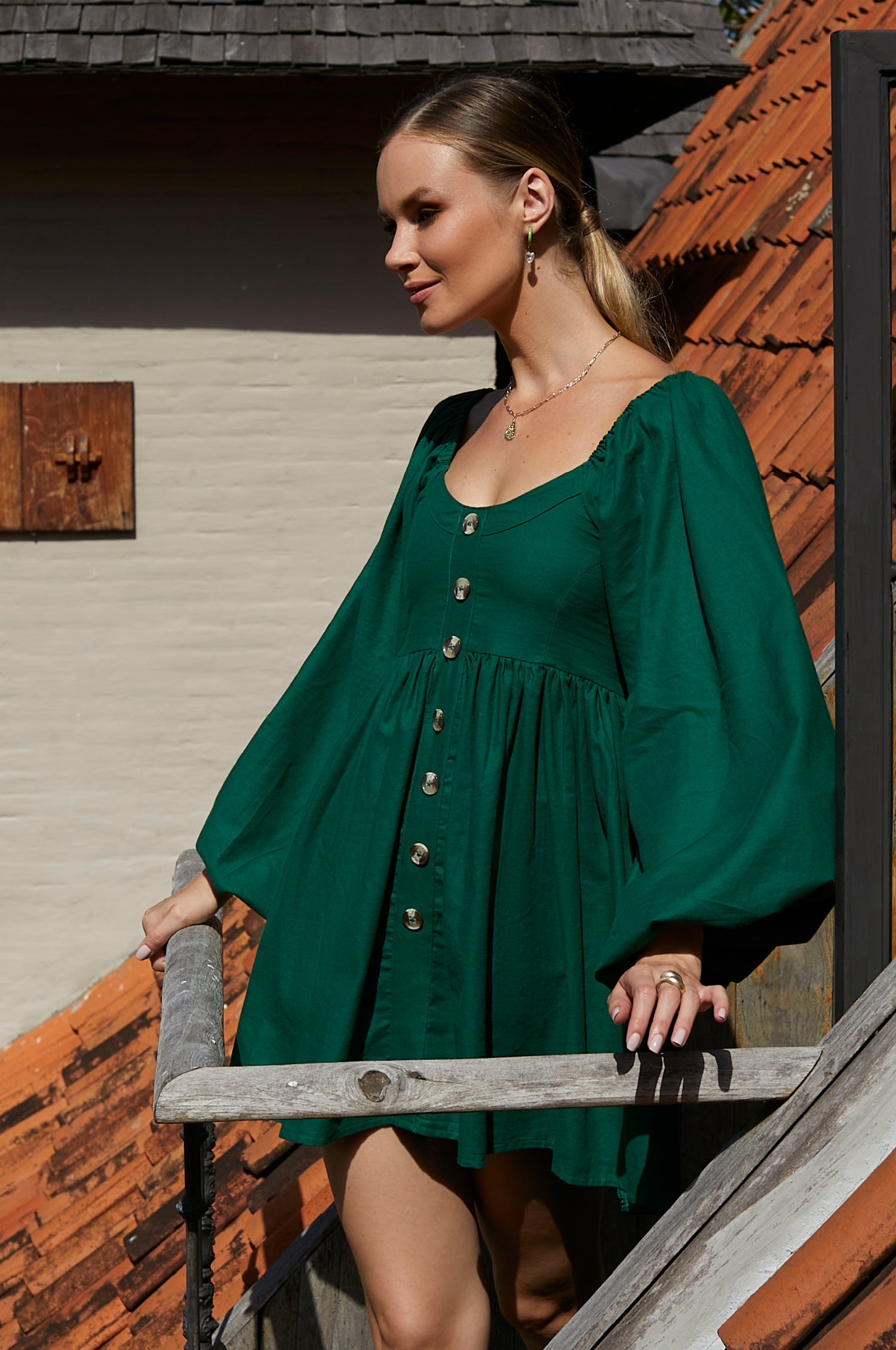 Chloie Empire Waist Linen Mini Dress (Sale)-1