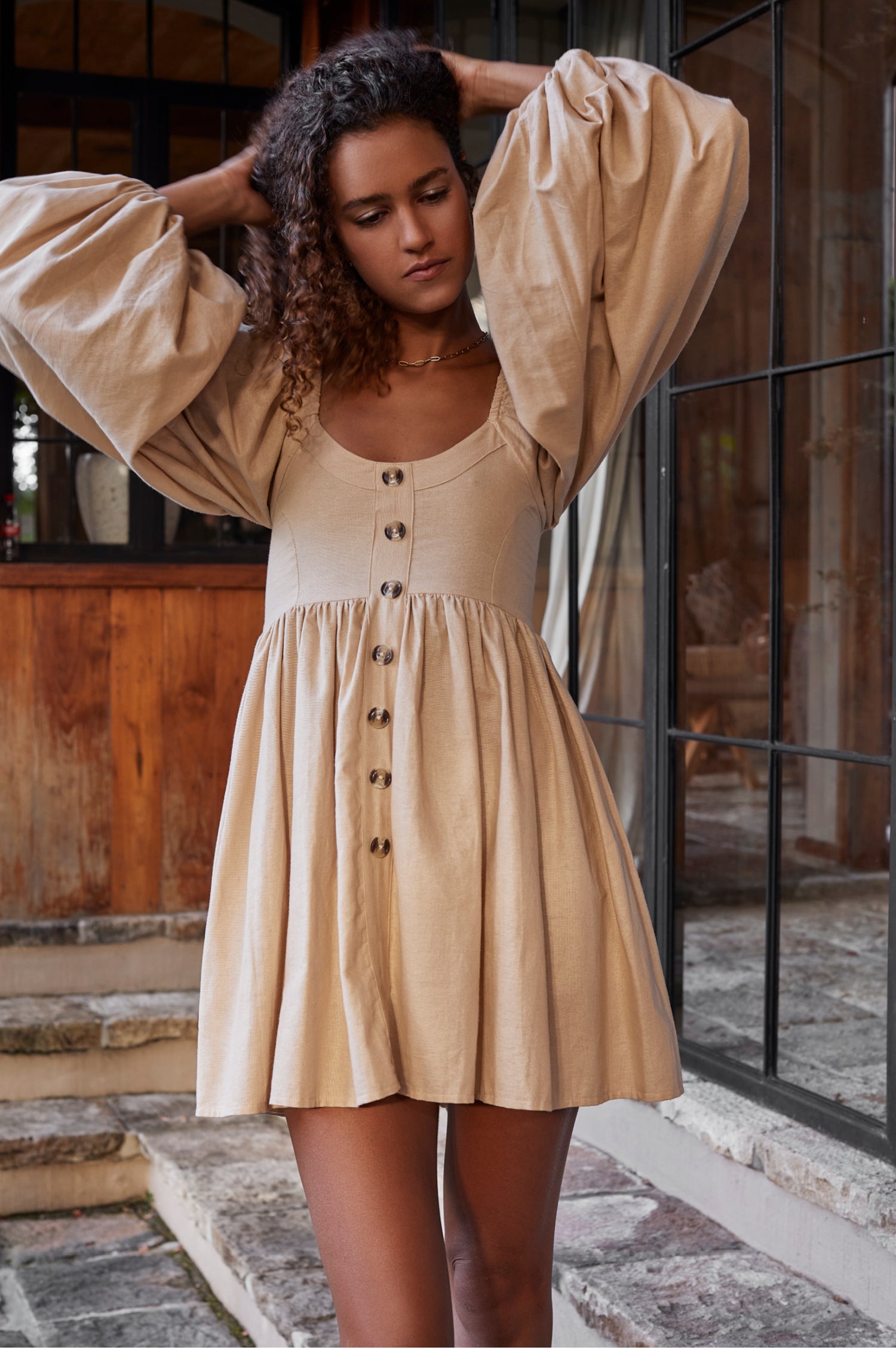 Chloie Empire Waist Linen Mini Dress (Sale)-6