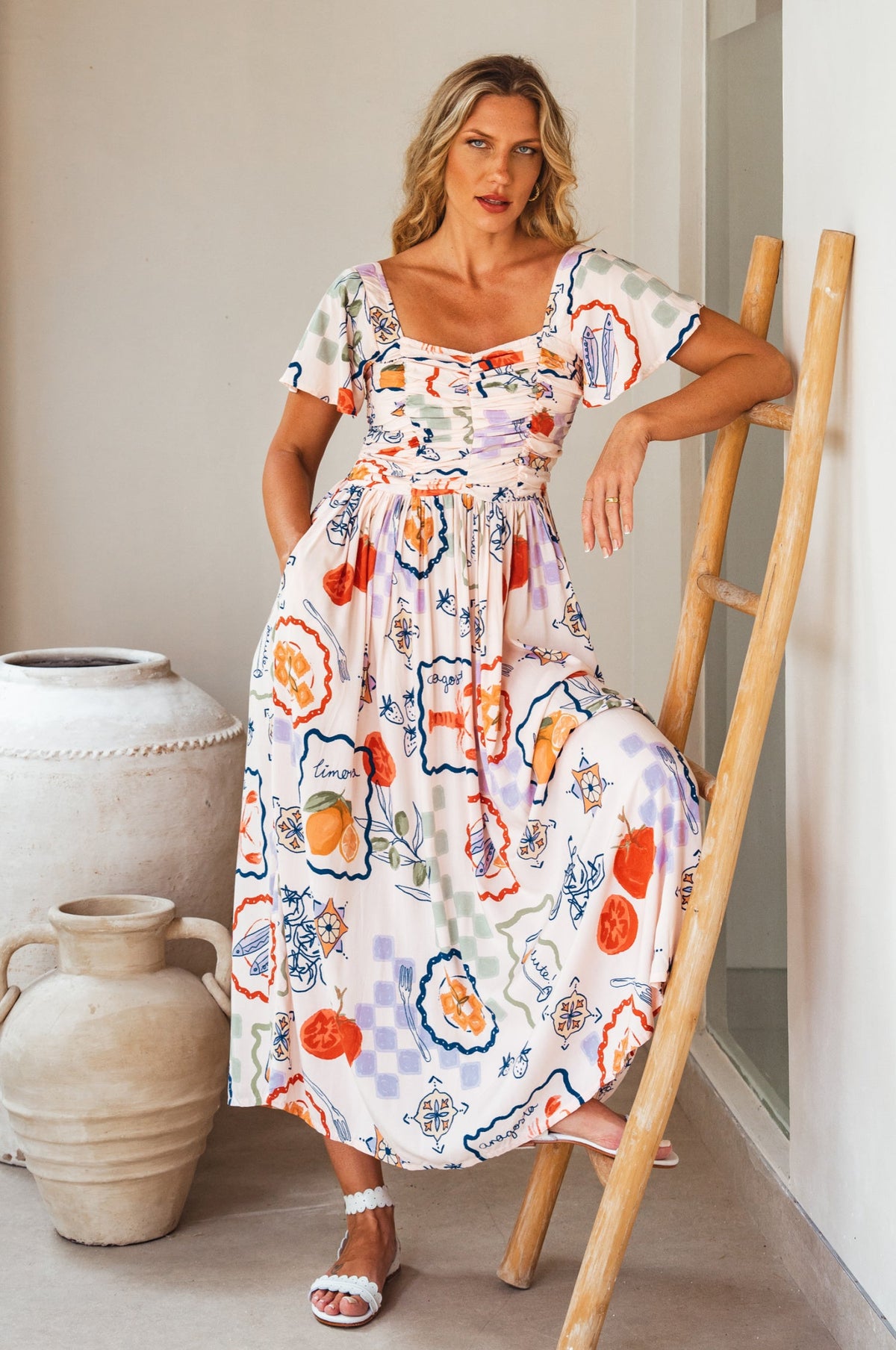 Clemente Gathered Midi Dress-0