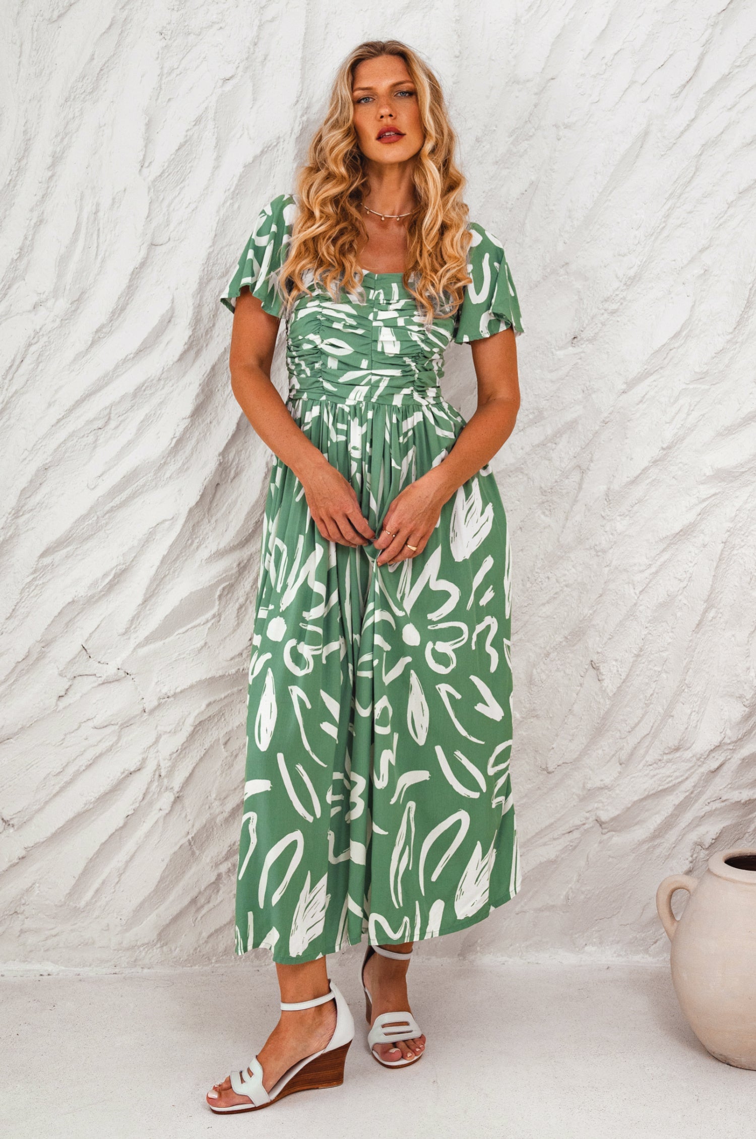 Clemente Gathered Midi Dress-0