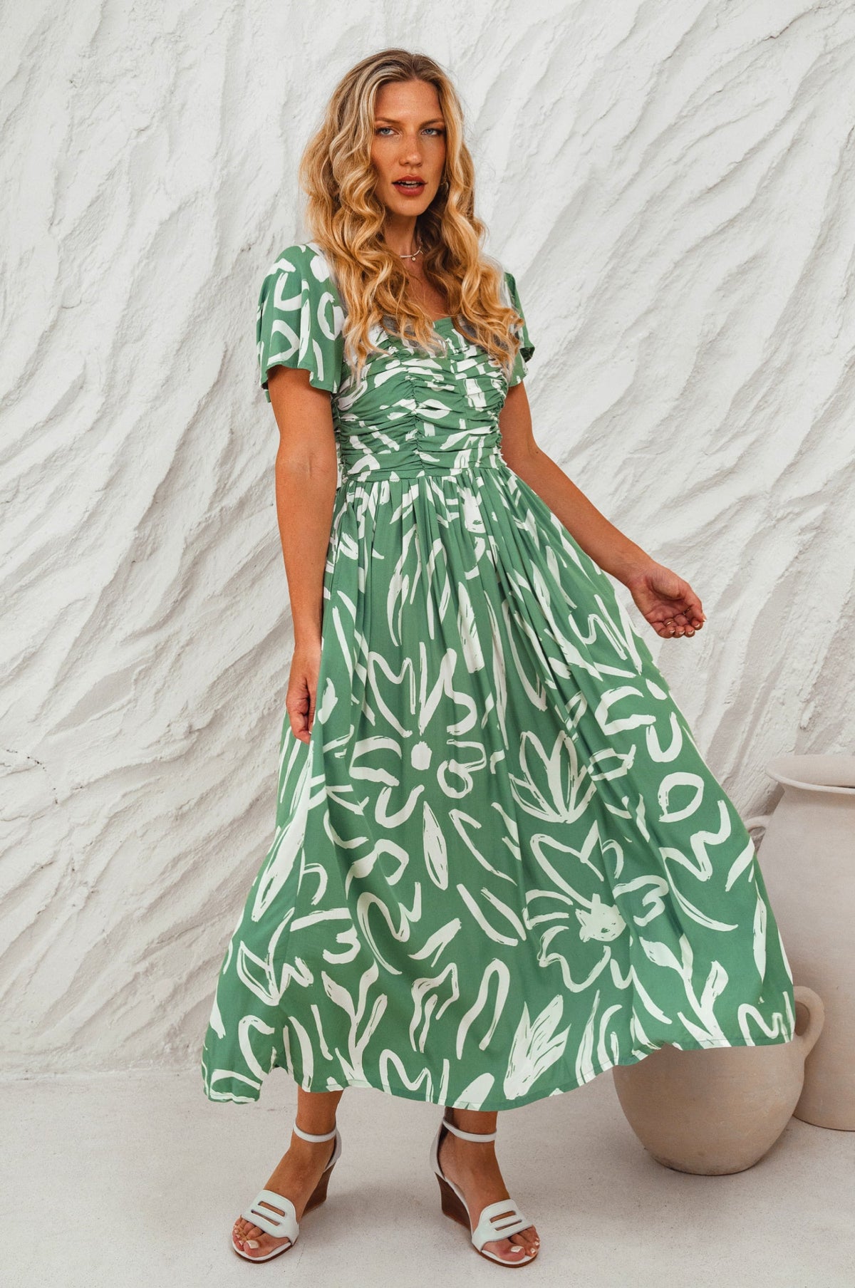 Clemente Gathered Midi Dress-6