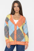 Orange Argyle Wool‑Blend Knit Cardigan-0