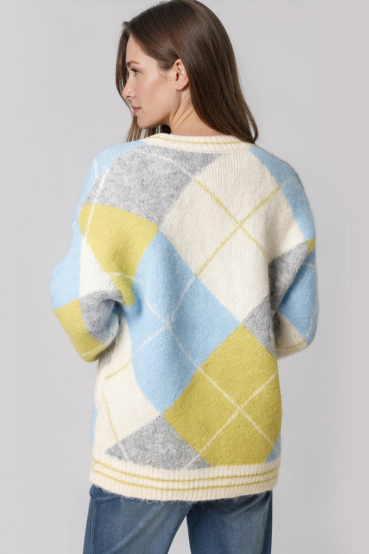 Lime Argyle Wool‑Blend Knit Cardigan-2