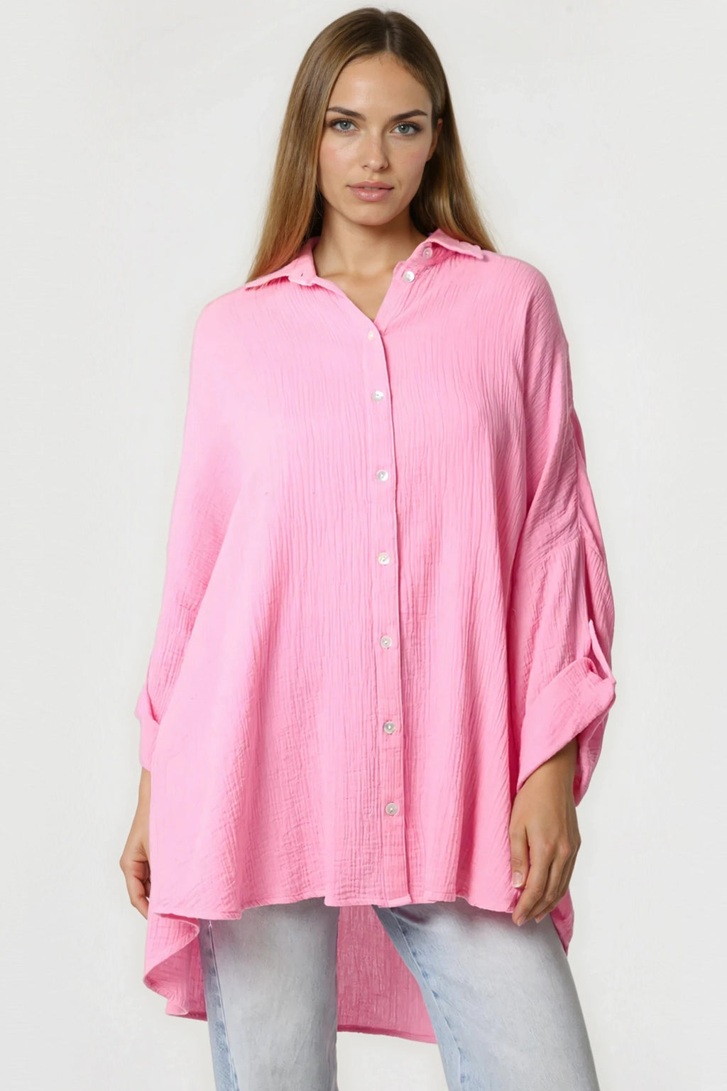 Pink Oversized Cotton Shirt-0