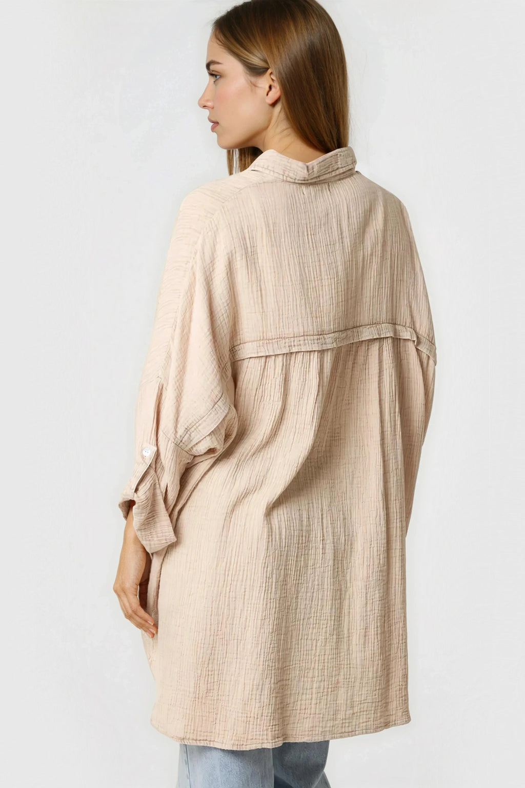 Beige Oversized Cotton Shirt-2