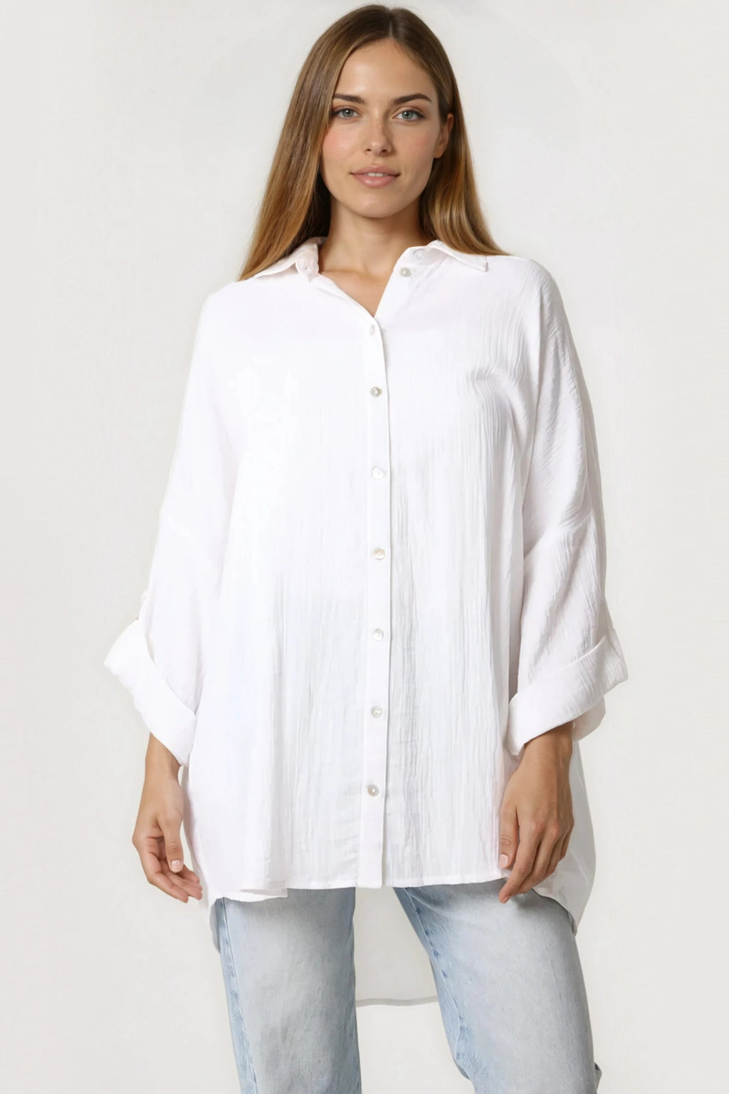White Oversized Cotton Shirt-0