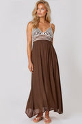 Brown Crochet Strappy Maxi Dress-0