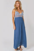 Blue Crochet Strappy Maxi Dress-0
