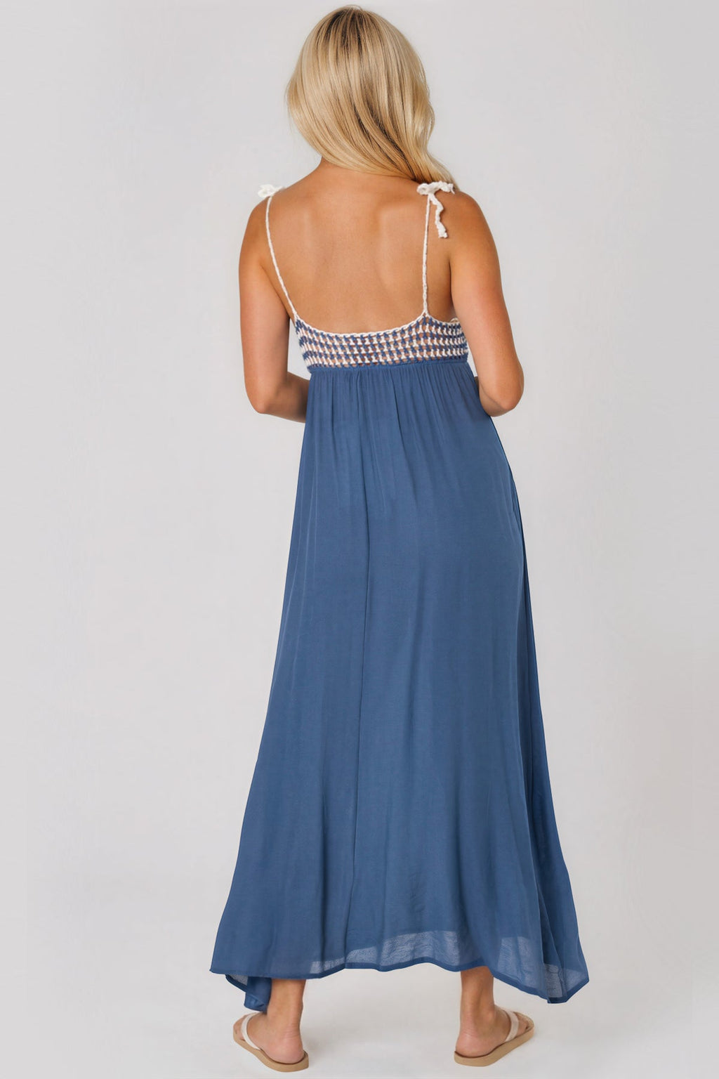 Blue Crochet Strappy Maxi Dress-2
