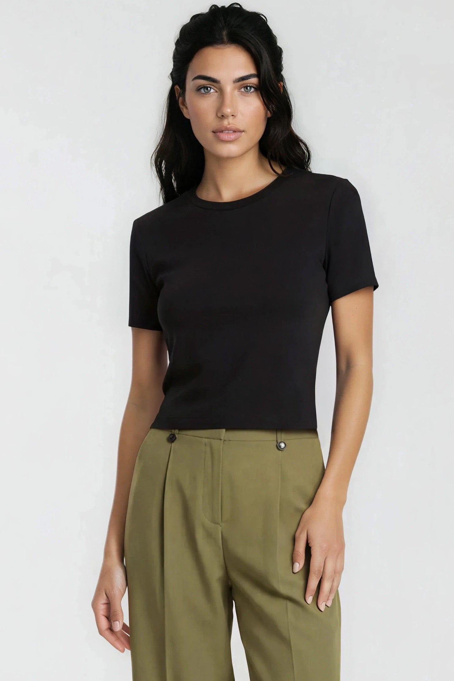 Black Crew Cotton T-Shirt | Baby Tee-0