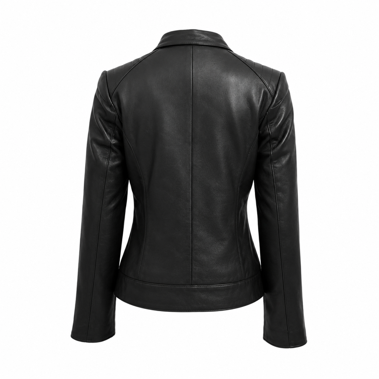 Women’s Black Zipper Biker Jacket with Lip Collar Leather-1