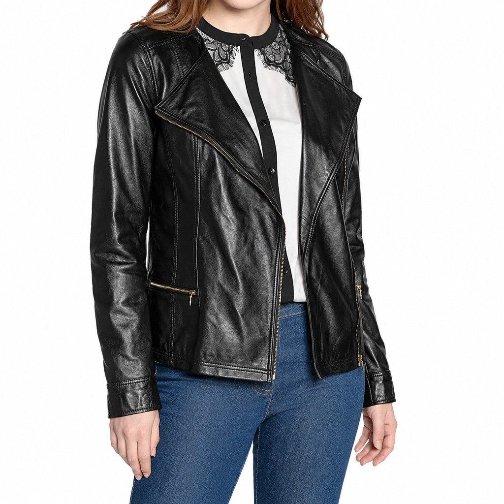 Women’s Soft Leather Motorcycle Jacket-0