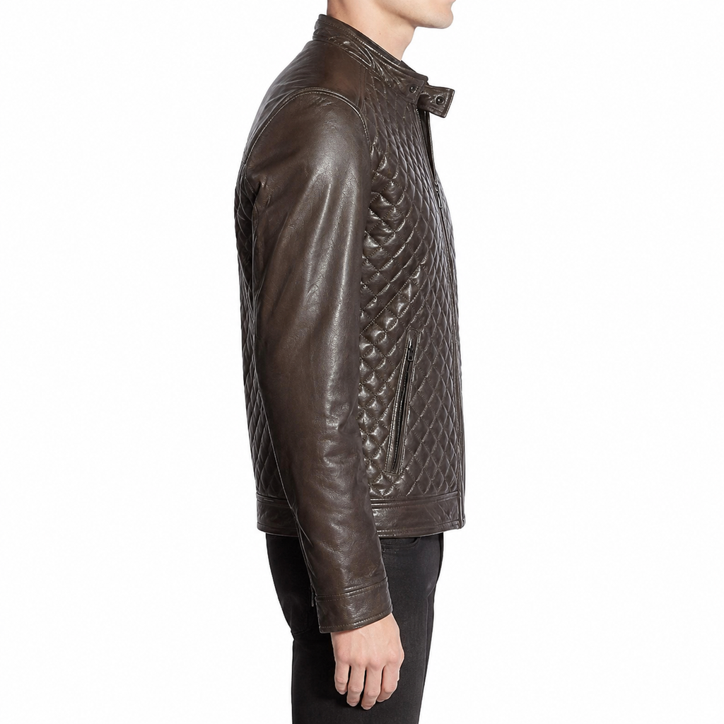 Men’s Cafe Racer Diamond Leather Jacket-2