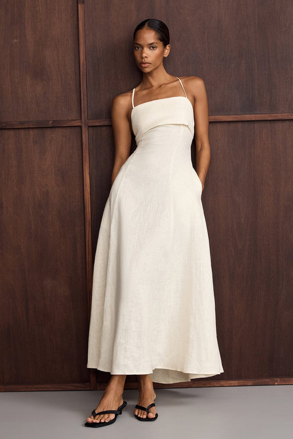 Ivory Linen Maxi Dress with Open Back - COPY-0