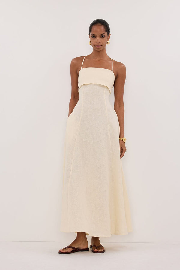 Ivory Linen Maxi Dress with Open Back - COPY-2