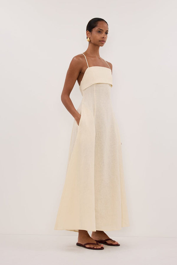 Ivory Linen Maxi Dress with Open Back - COPY-1