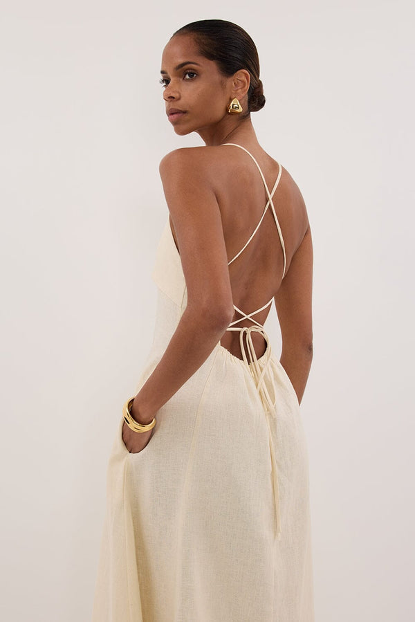 Ivory Linen Maxi Dress with Open Back - COPY-3