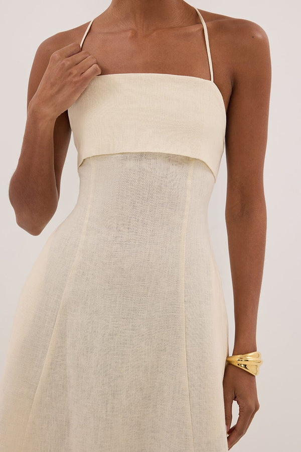 Ivory Linen Maxi Dress with Open Back - COPY-4