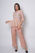 Nude Peach Chanderi Co-ord Set-0