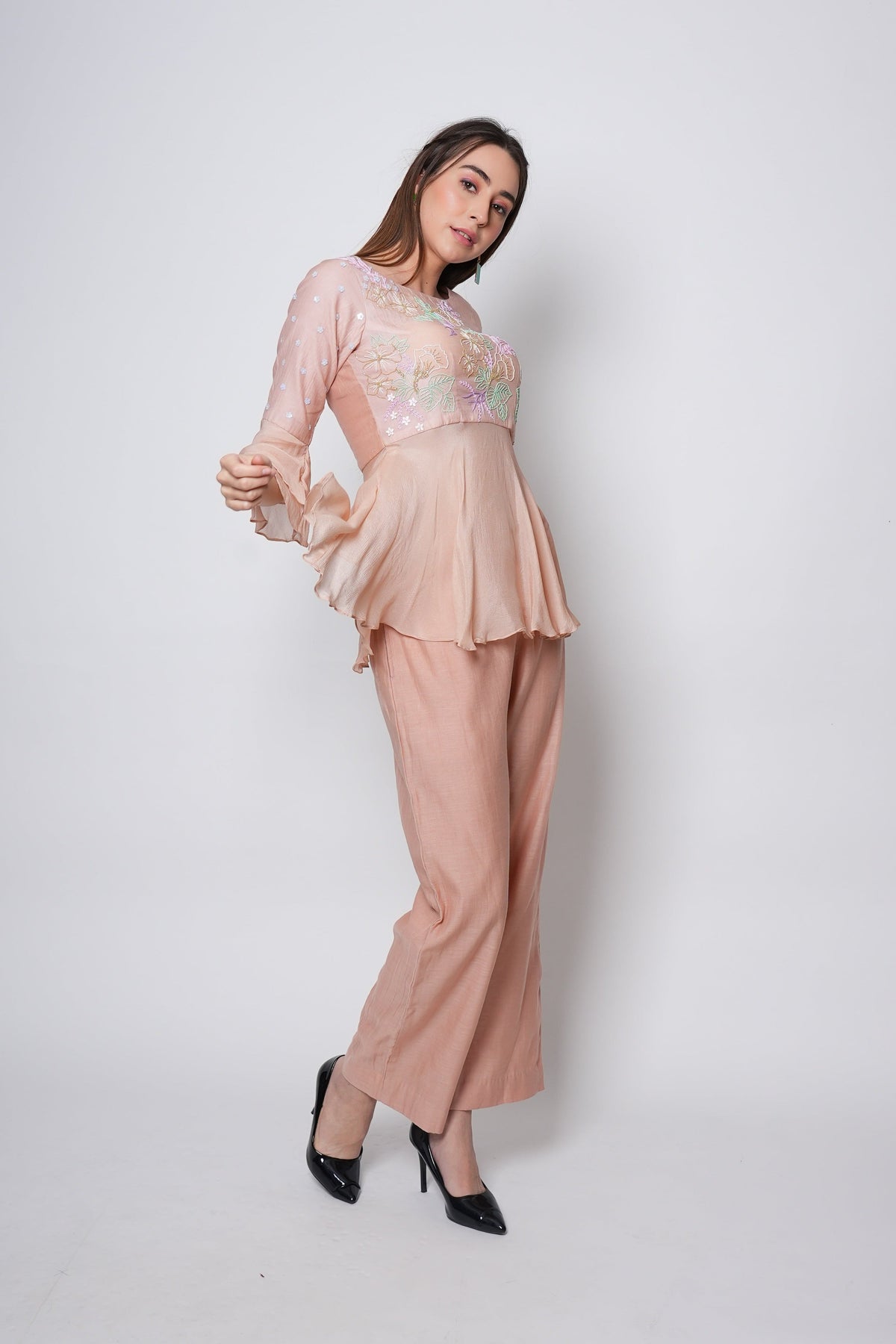 Nude Peach Chanderi Co-ord Set-3
