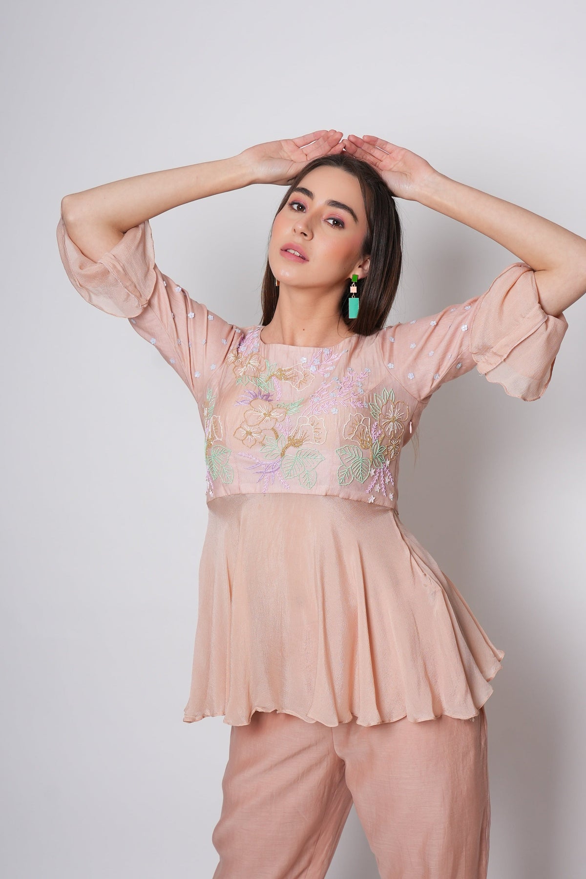 Nude Peach Chanderi Co-ord Set-1