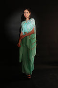 Ice Blue Chiffon Cape with Boot Cut Pants-0