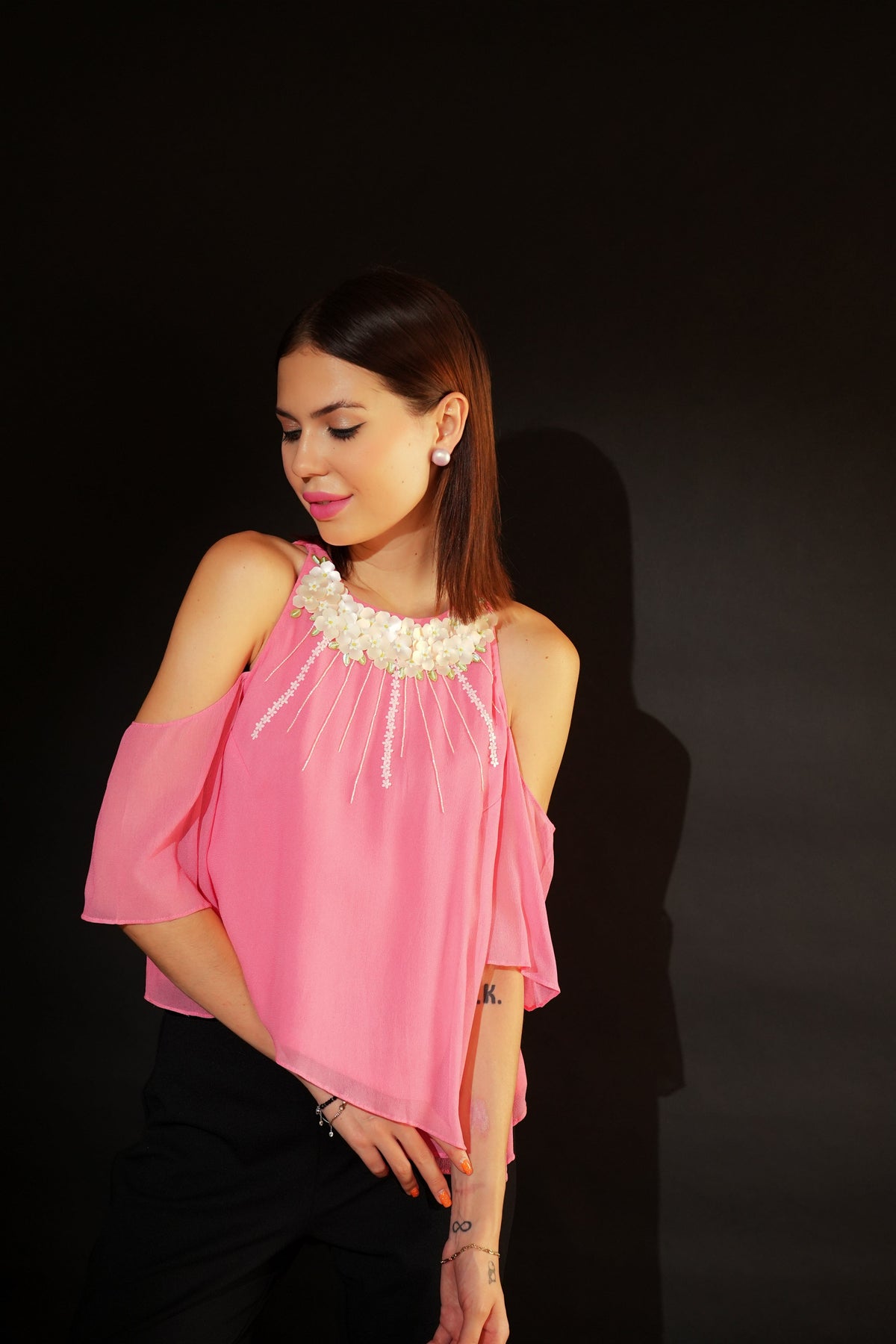 Pink Halter Top with Sequin Embroidery-4