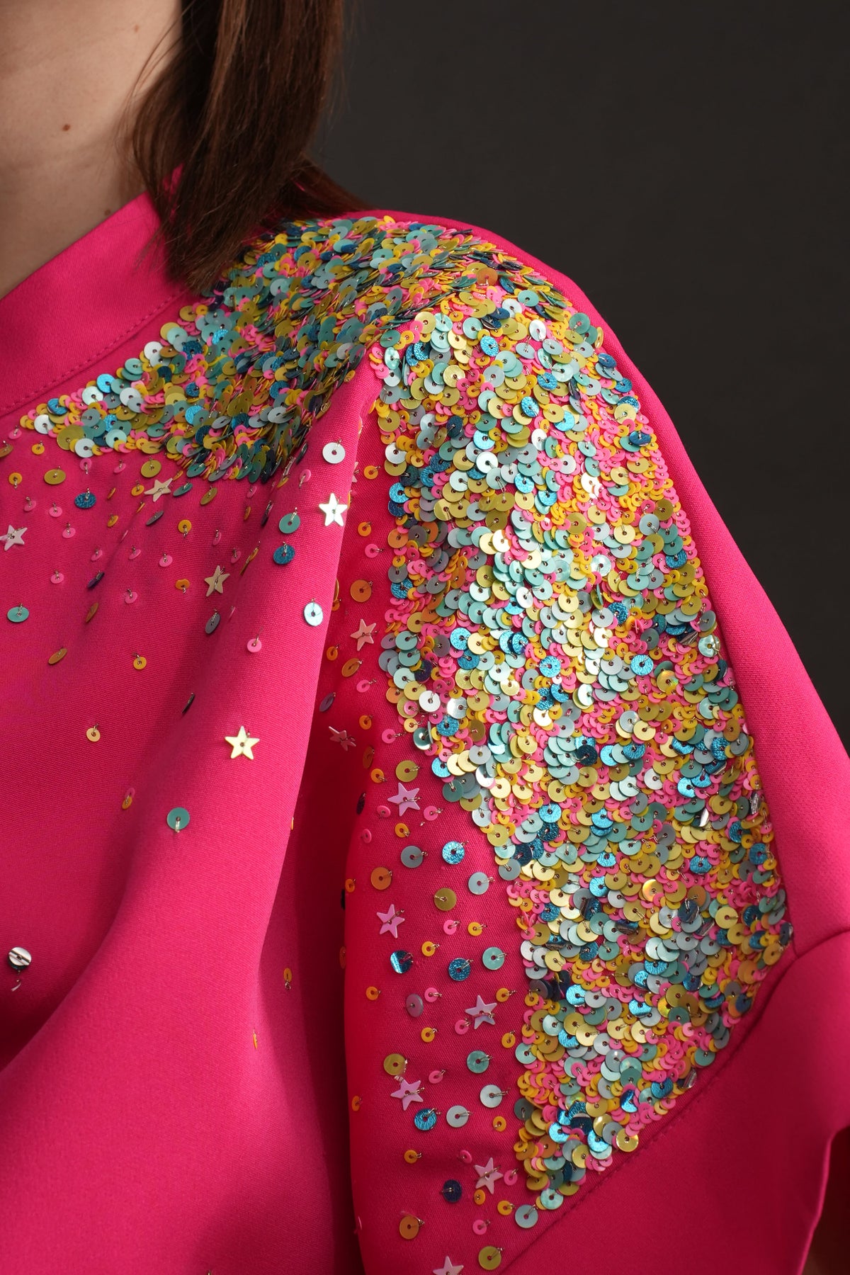 Hot Pink Top with Sequin Embroidery-2