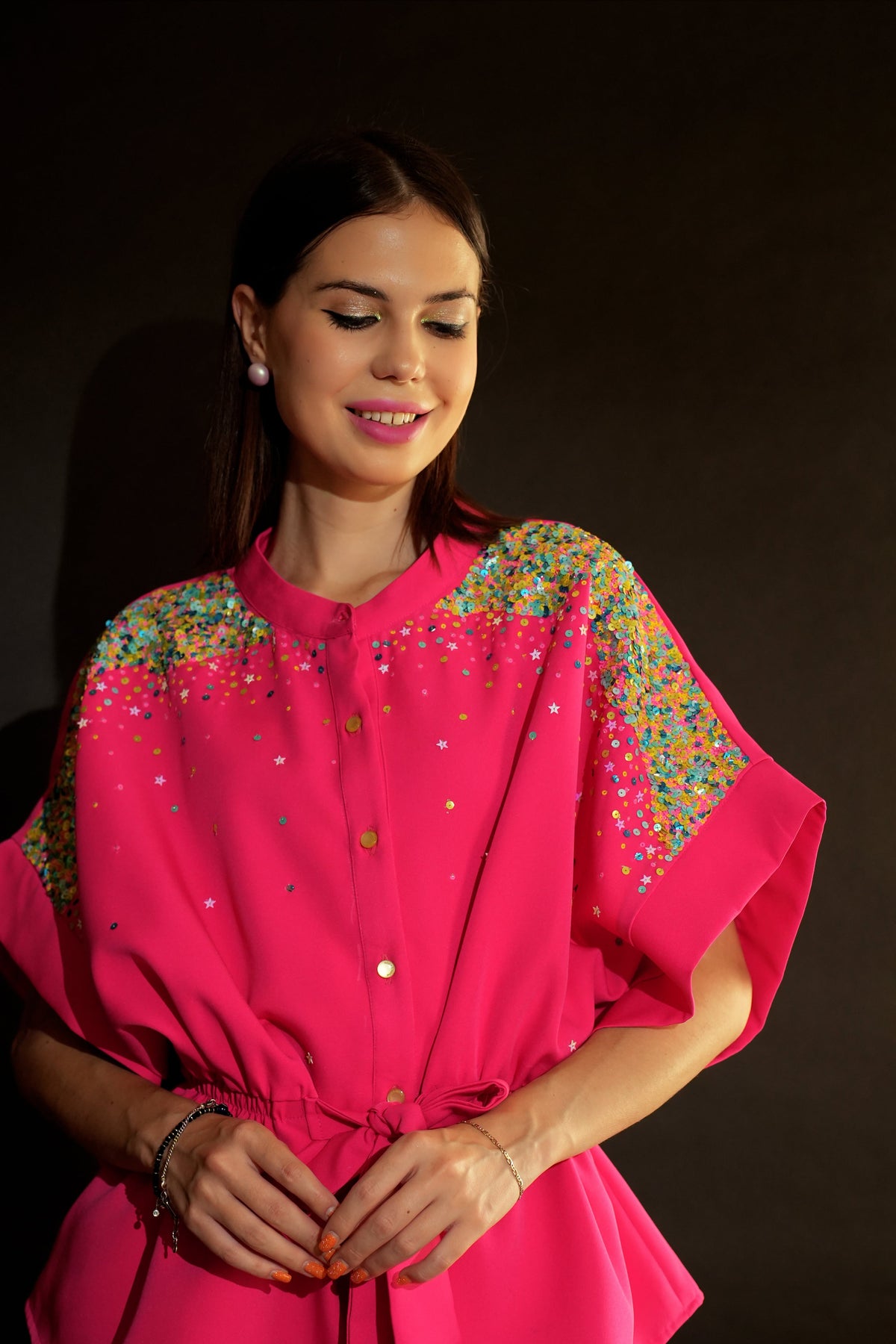 Hot Pink Top with Sequin Embroidery-0