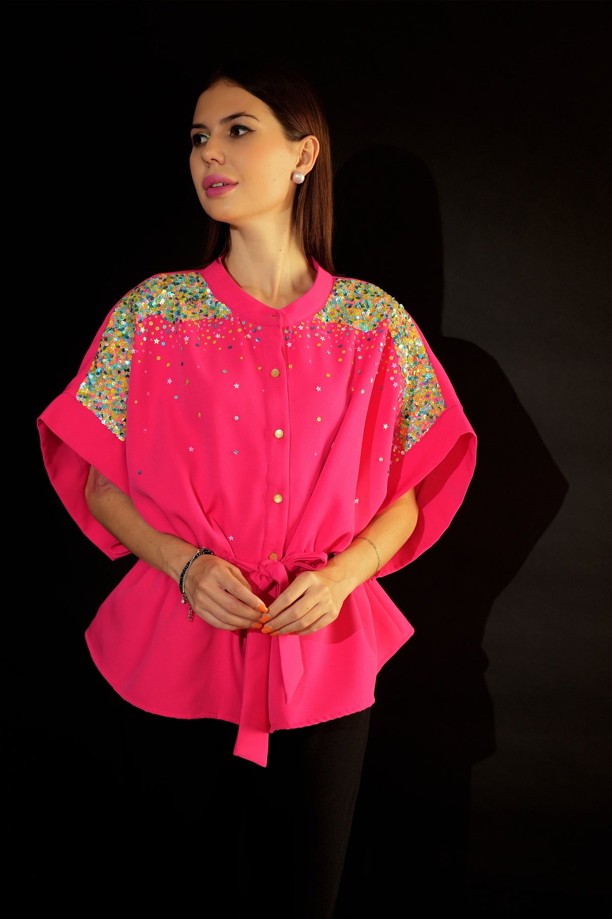 Hot Pink Top with Sequin Embroidery-1