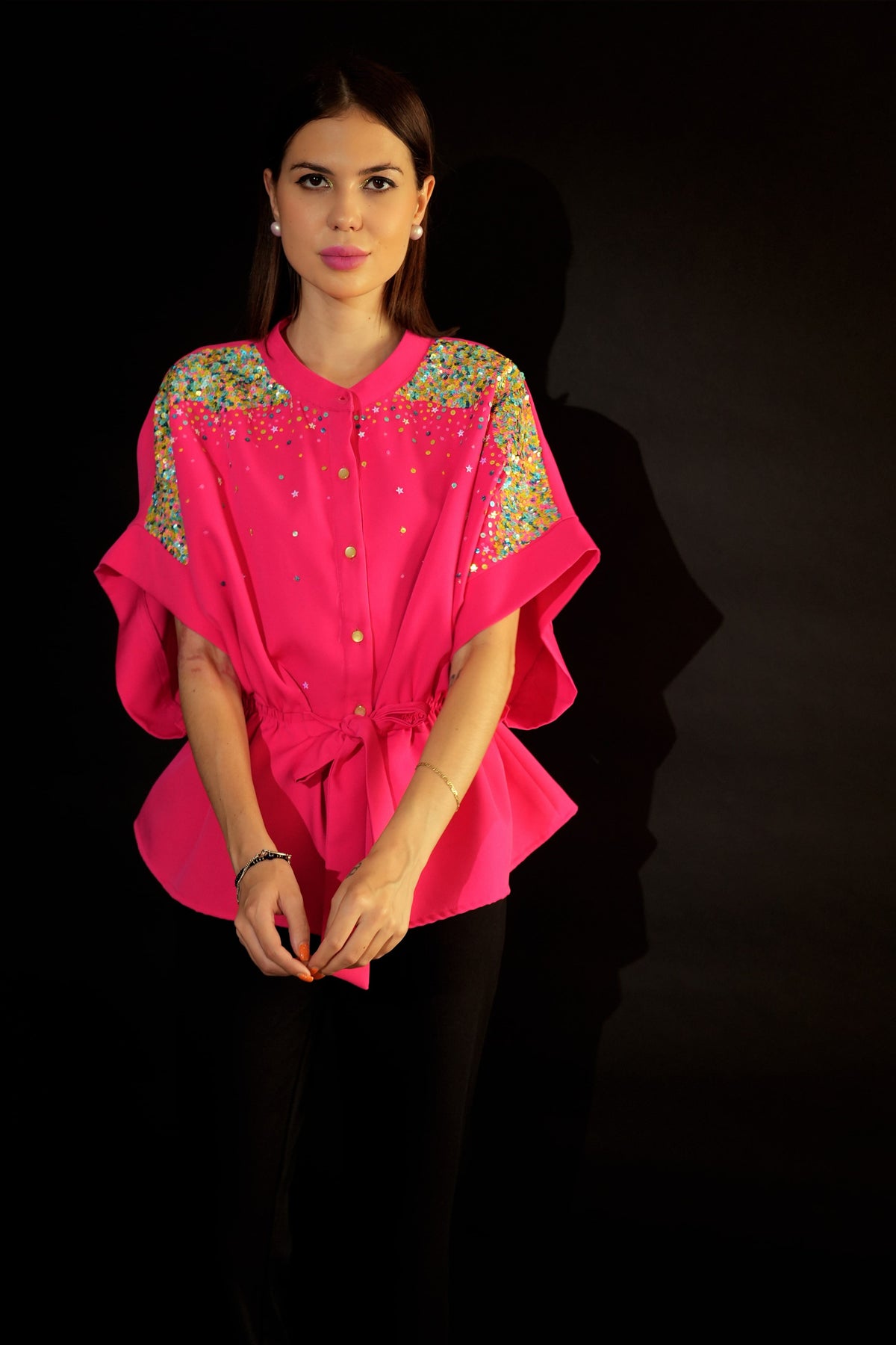 Hot Pink Top with Sequin Embroidery-4