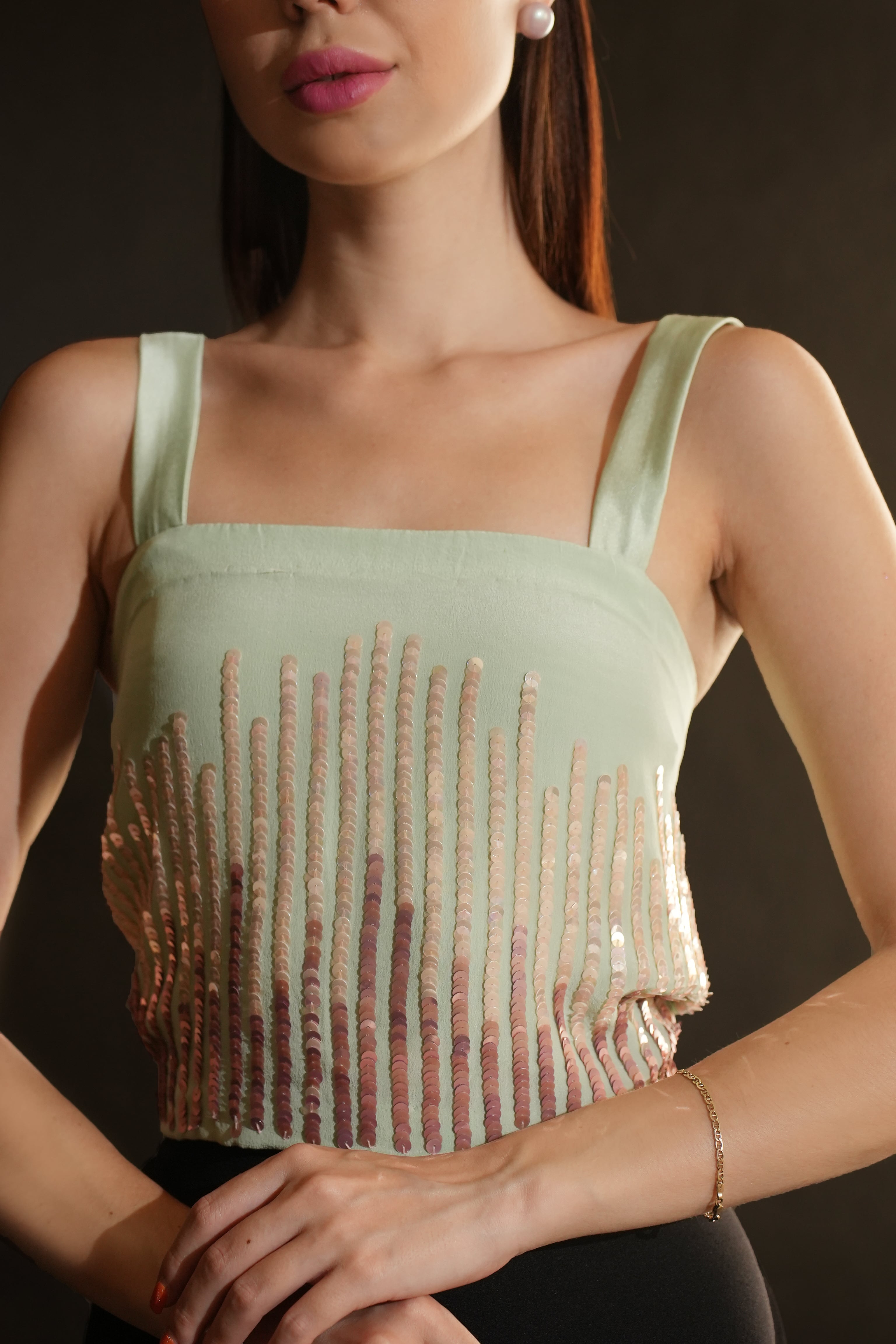 Crop Top with Hand Embroidered Gradient Sequins-4