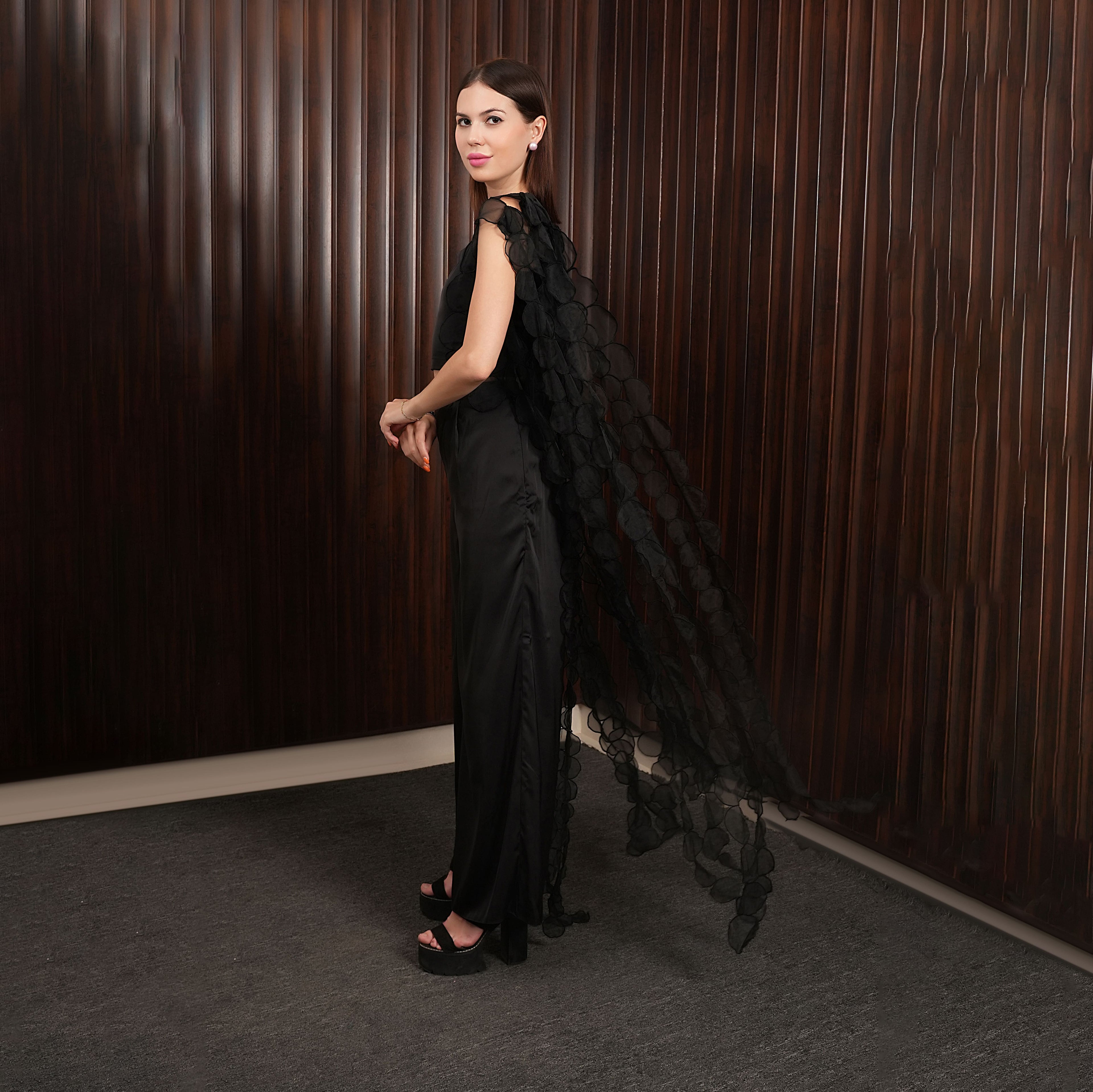 Hand Embroidered Organza Jacket with plazos-2