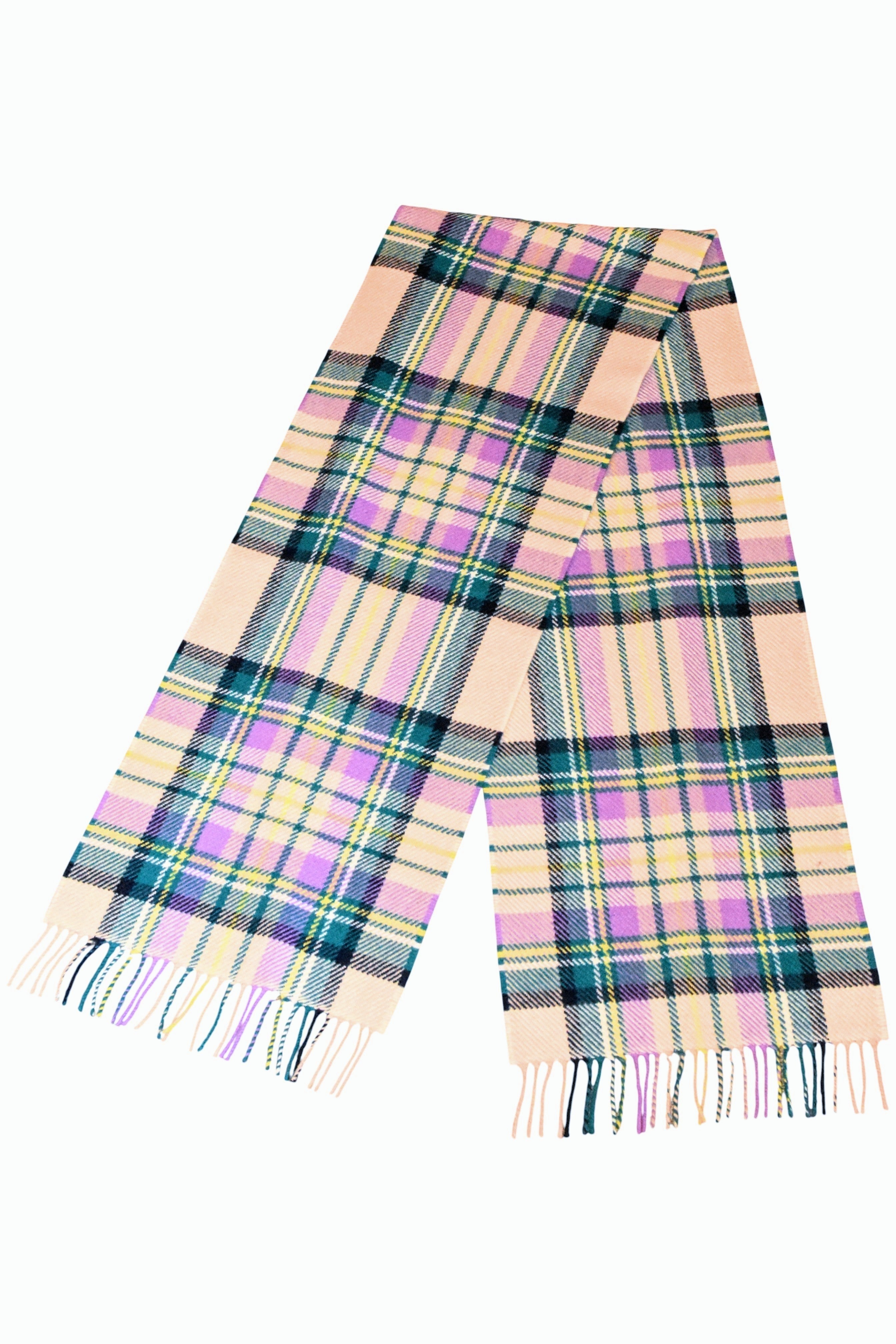 Blue, Green & Lilac Tartan lambswool Scarf-3