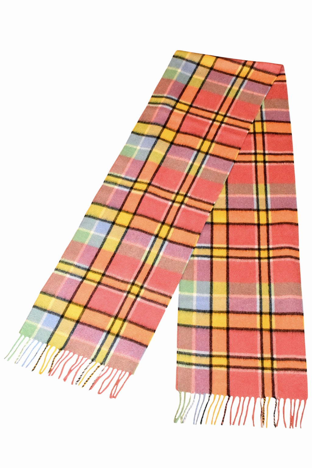 Lobster, Yellow, Apple & Wedgewood Check Cashmere Scarf-4