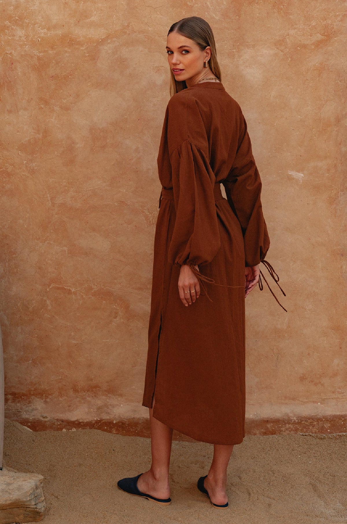 Denise Long Sleeve Linen Kimono Dress-3