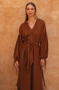 Denise Long Sleeve Linen Kimono Dress-0