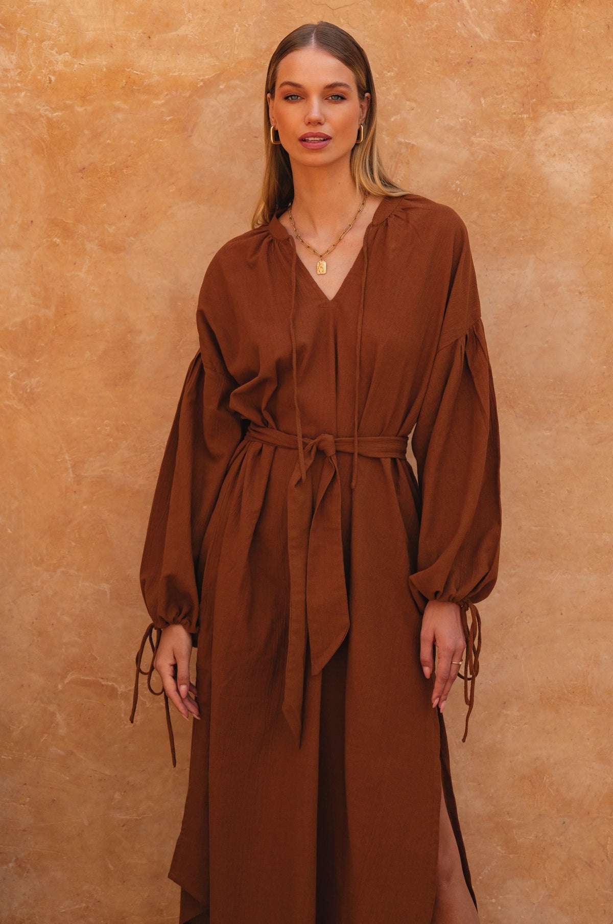 Denise Long Sleeve Linen Kimono Dress-6