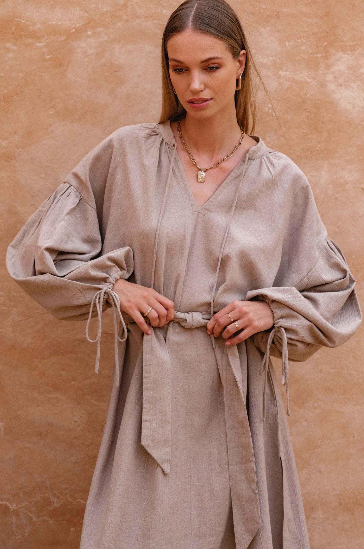 Denise Long Sleeve Linen Kimono Dress-4