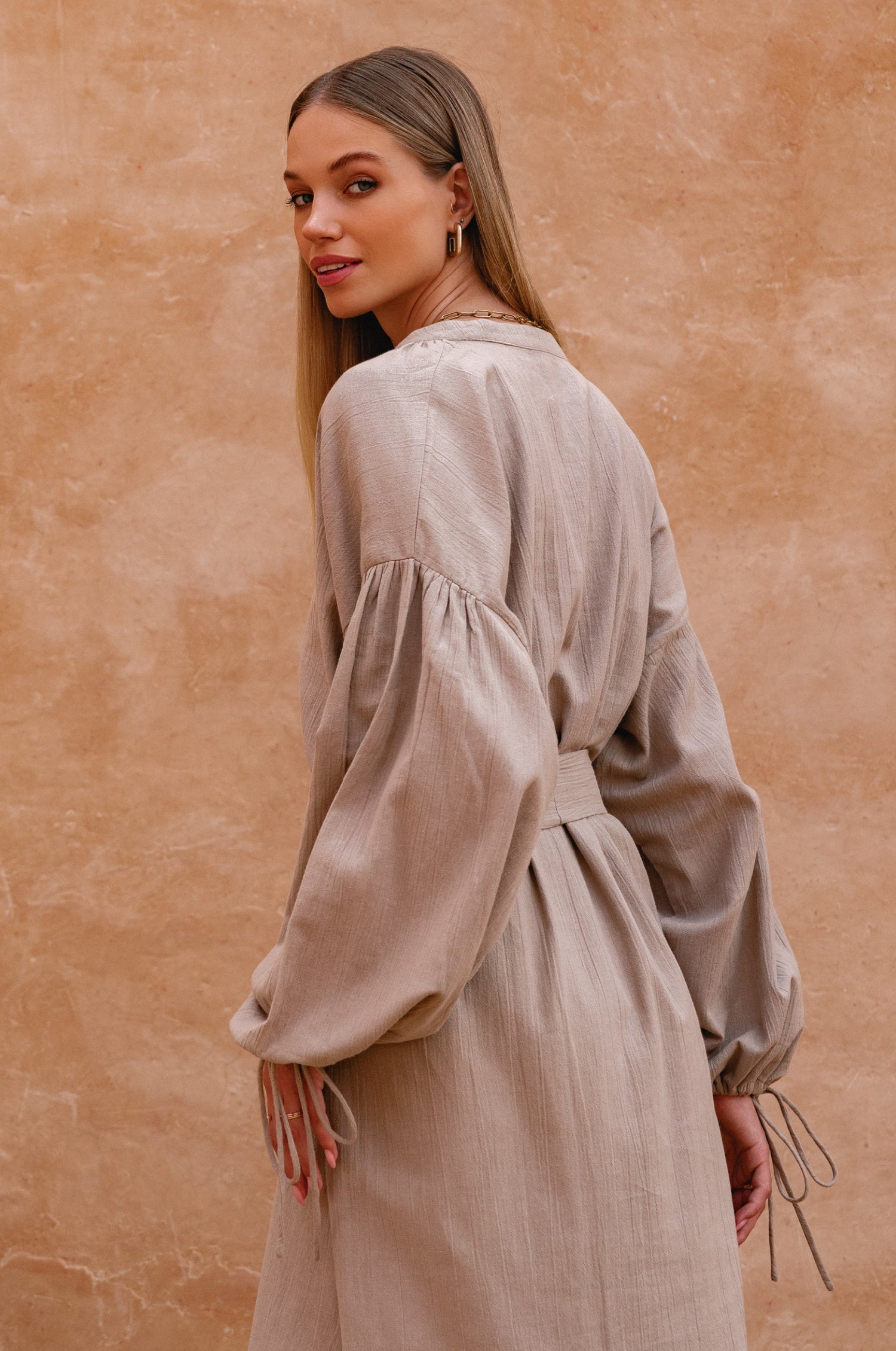 Denise Long Sleeve Linen Kimono Dress-1