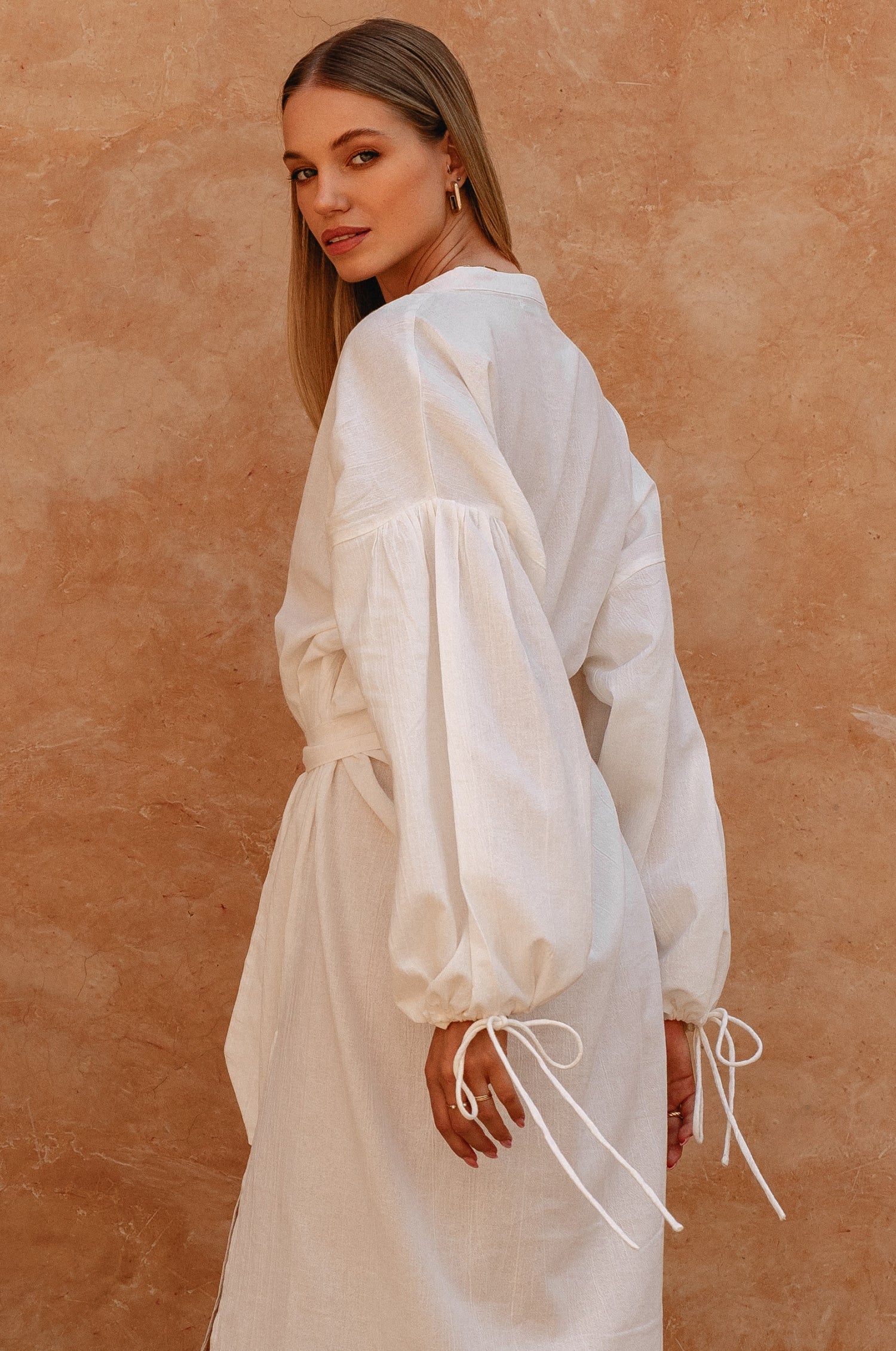 Denise Long Sleeve Linen Kimono Dress-4