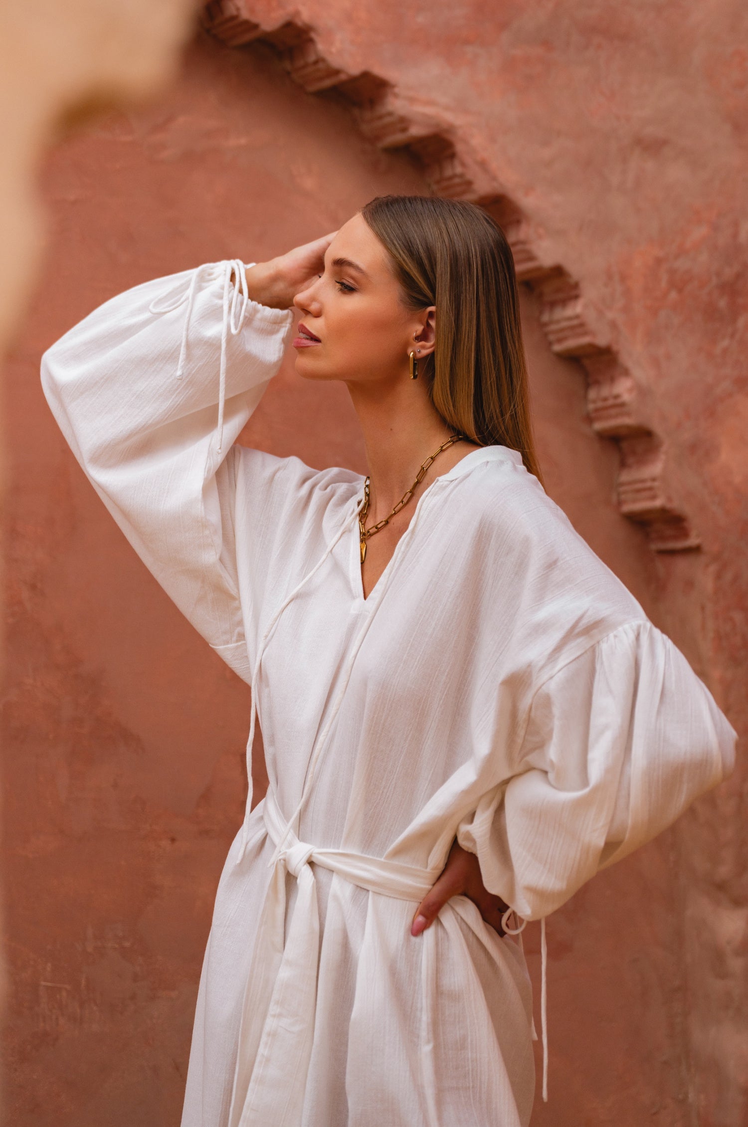 Denise Long Sleeve Linen Kimono Dress-2