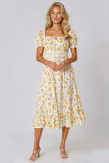 Yellow Floral Cotton Midi Dress-0