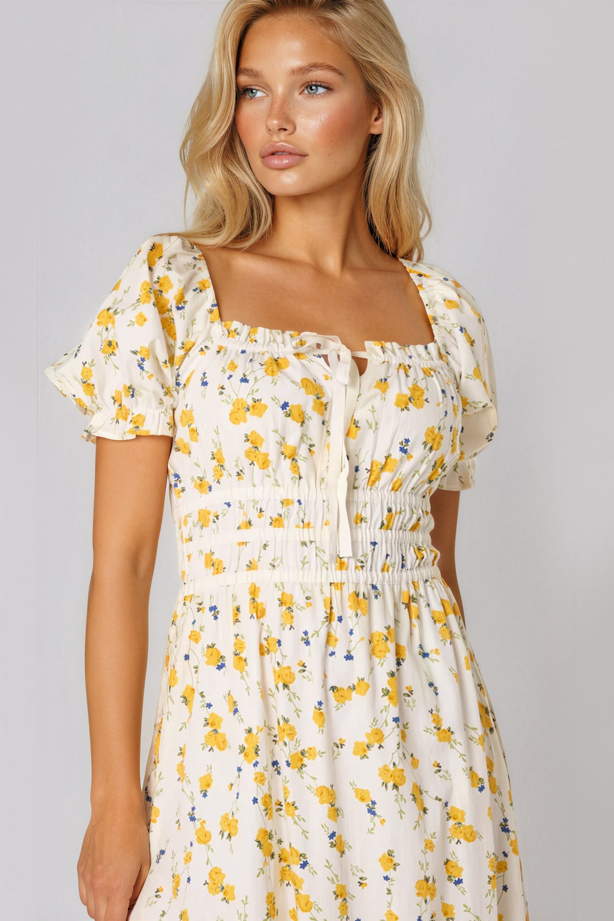 Yellow Floral Cotton Midi Dress-1