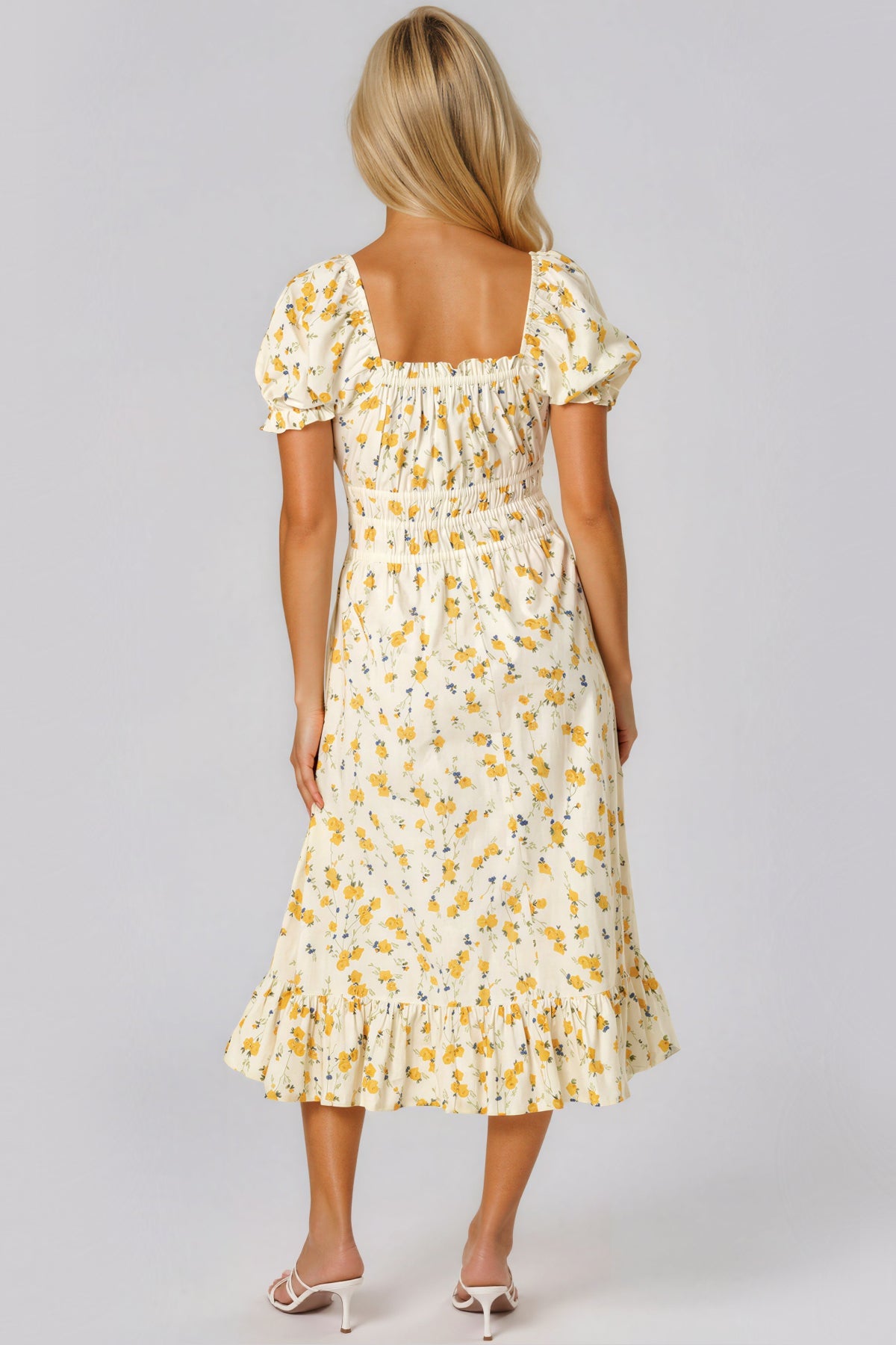 Yellow Floral Cotton Midi Dress-2