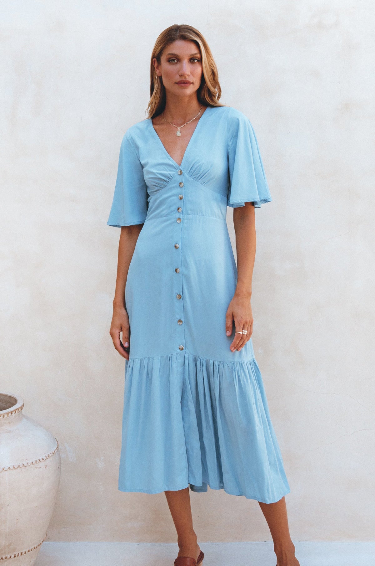 Donna Button Down Midi Dress-4